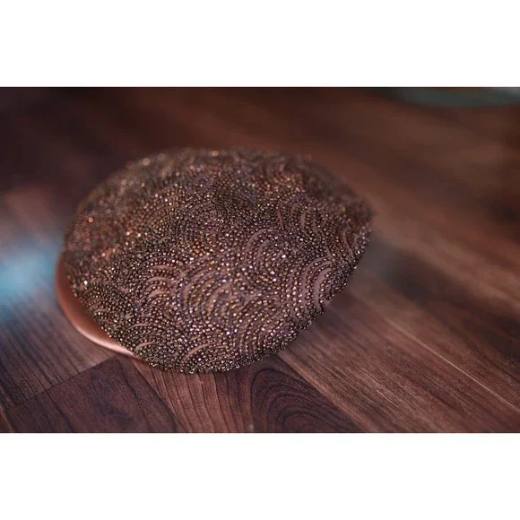 Vintage  Herzfeld's' Kansas City 100% Wool Brown beaded hat - Picture 3 of 10